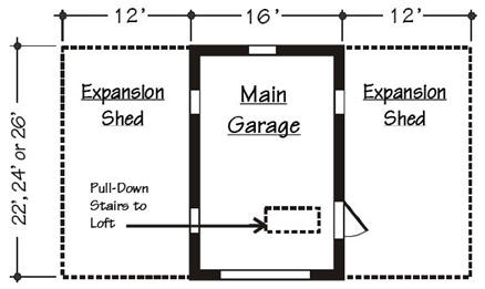 Expandable Detached Garage and Workshop Floor Plan