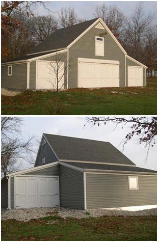 The Walnut Coach House is a Carriage House style four-car garage with a full loft and an optional workshop at the back. It's one of fifteen different layouts that come in architect Don Berg's inexpensive Walnut Pole Barn plan set at BackroadHome.net