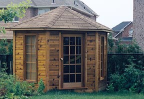 A space-saving, five-sided shed from CabanaVillage.com can tuck into an unused corner of your yard. They're available in five different sizes and can come as plans or building kits.
