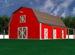36'x36' Gambrel Roof Horse Barn Plans