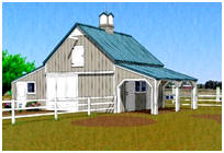 Two Stall Horse Barn Plans with Shop and Grooming Shelter