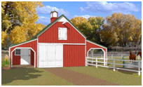 Small Three-Stall Horse Barn Plans with Hay Loft and Grooming Shelters