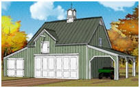 Carriage House Style Pole-Barn Plans with Loft and Carport