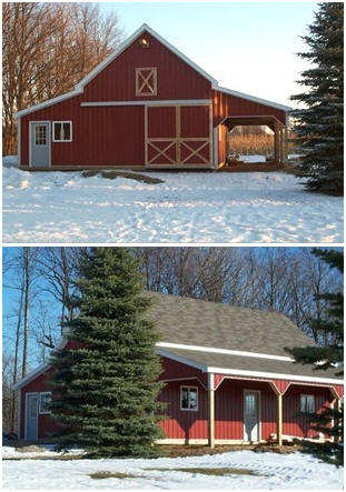 A customized version of the Applewood Barn, built from inexpensive, stock pole-barn plans.