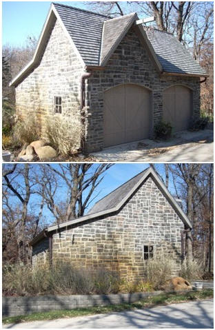 Here's a stone-sided, customized version of the Ashokan Country Garage. It was built from $25.00 stock, post-frame plans by architect Don Berg. Read more about the plans and see other versions of Ashokan barns, garages and workshops at BackroadHome.net