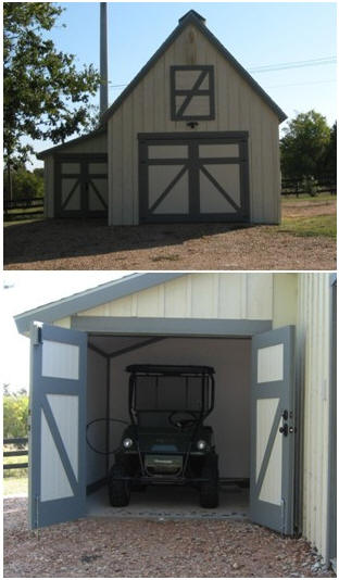Architect Don Berg's little Candlewood Barn, customized as a garage and ATV shelter. Click to read more about Don's stock plans.
