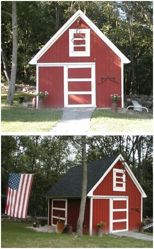 The Candlewwood Mini Pole Barn has been built hundreds of times and in most areas of the US and Canada. It has been used as a garage, tractor shelter, wood shop, potting shed, backyard office, studio and cabana. Here's one, in upstate New York, that's used as a lawn tractor shed. The stock plans are available at BackroadHome.net
