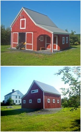 A Vermont Apple Orchard Barn - This little pole barn shelters a small tractor and apple orchard tools and supplies. It is a slightly customized version of the Cold Spring Barn, designed by architect Don Berg. Stock plans are available for $35.00 at BackroadHome.net