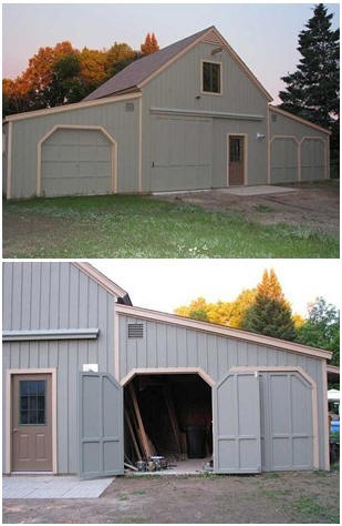 MG Roadster Barn - The inexpensive, stock Applewood Pole Barn Plans were designed to be adaptable. The owner of this Ontario example built one add-on extension to shelter two classic MG roadsters. You can find plans and kits for your car barn, garage or coach house at BackroadHome.net